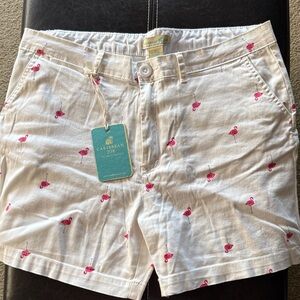 Caribbean Joe White Shorts with Pink Flamingo Pattern